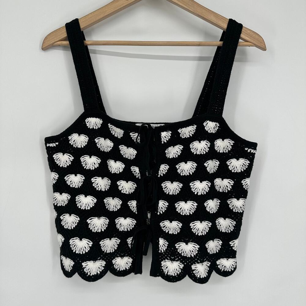 Abercrombie & Fitch Crochet-Style Tie-Front Tank Top Sleeveless Open Knit Blouse - Picture 5 of 13